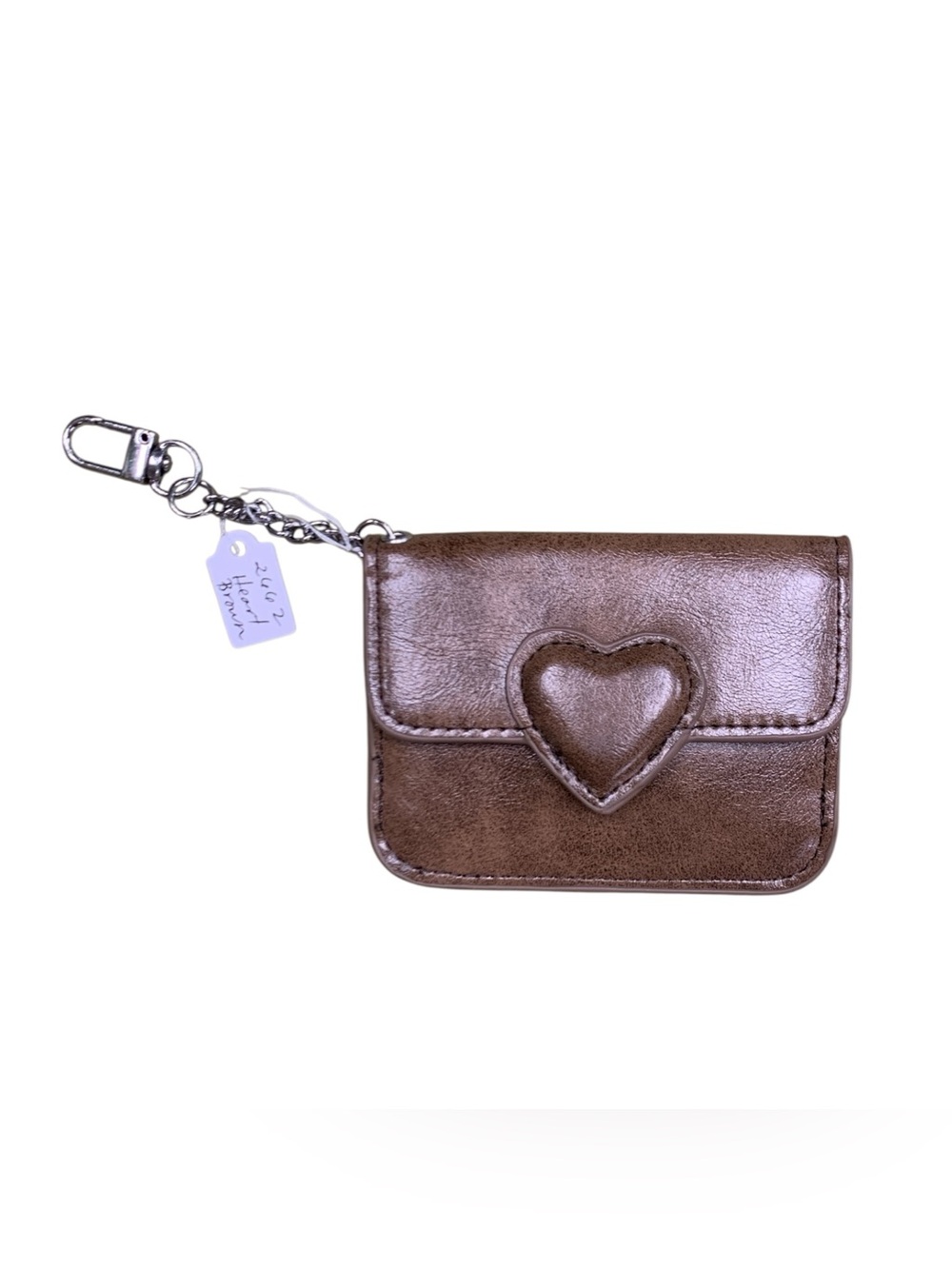 Metallic Brown Heart Accent Keychain Wallet
